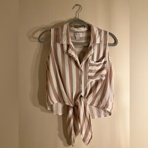 🌿 Vixbe Tie Front Striped Button Down Shirt